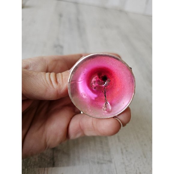 Vintage pink glitter tree bell beaded ornament Xmas tree mercury glass - Picture 8 of 8